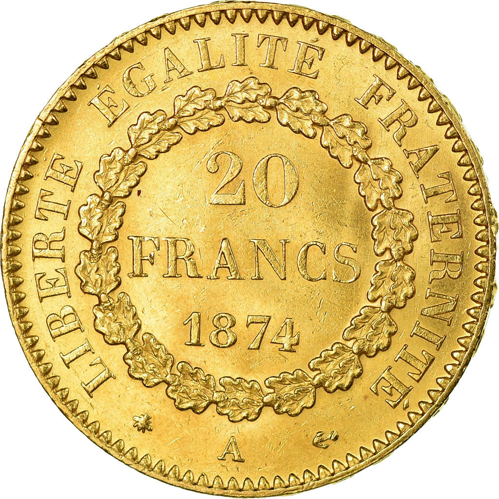 Munten, Frankrijk, Génie, 20 Francs, 1874, Paris, UNC-, Goud, KM:825