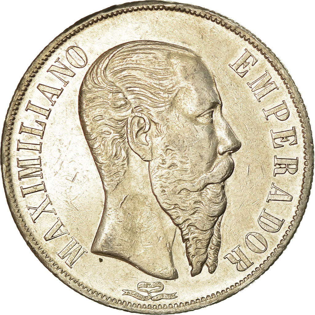 Coin, Mexico, Maximilian, Peso, 1866, Mexico City, EF(40-45), Silver, KM:388.1
