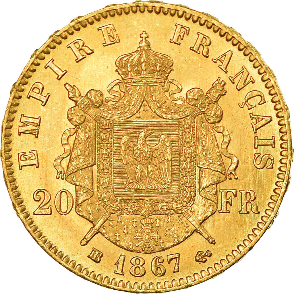 Moneda, Francia, Napoleon III, Napoléon III, 20 Francs, 1867, Strasbourg, SC