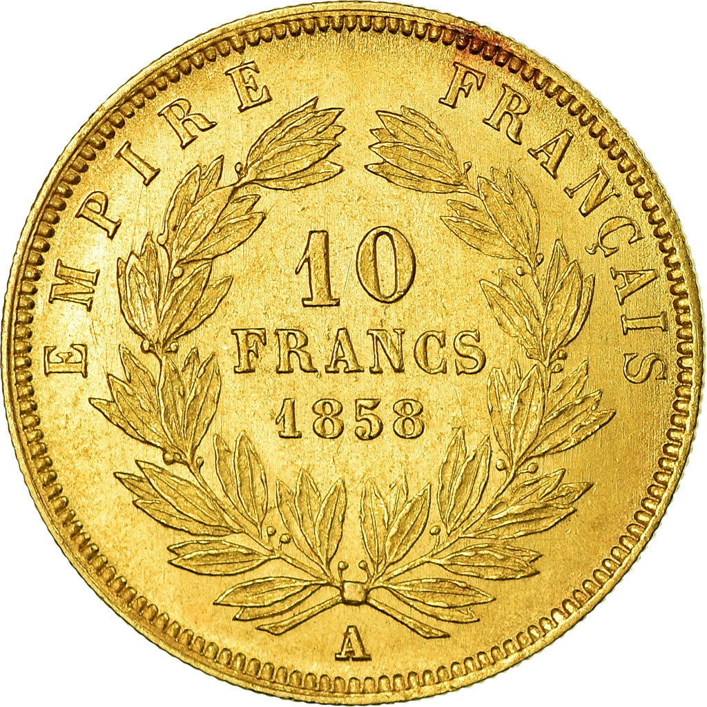 Moneta, Francja, Napoleon III, Napoléon III, 10 Francs, 1858, Paris, AU(55-58)