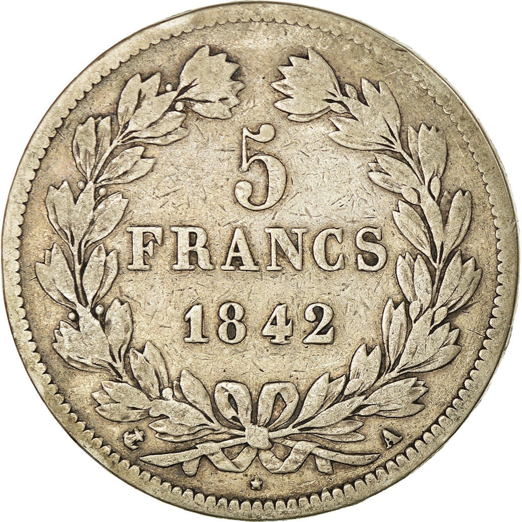 Moneta, Francia, Louis-Philippe, 5 Francs, 1842, Paris, MB, Argento, KM:749.1