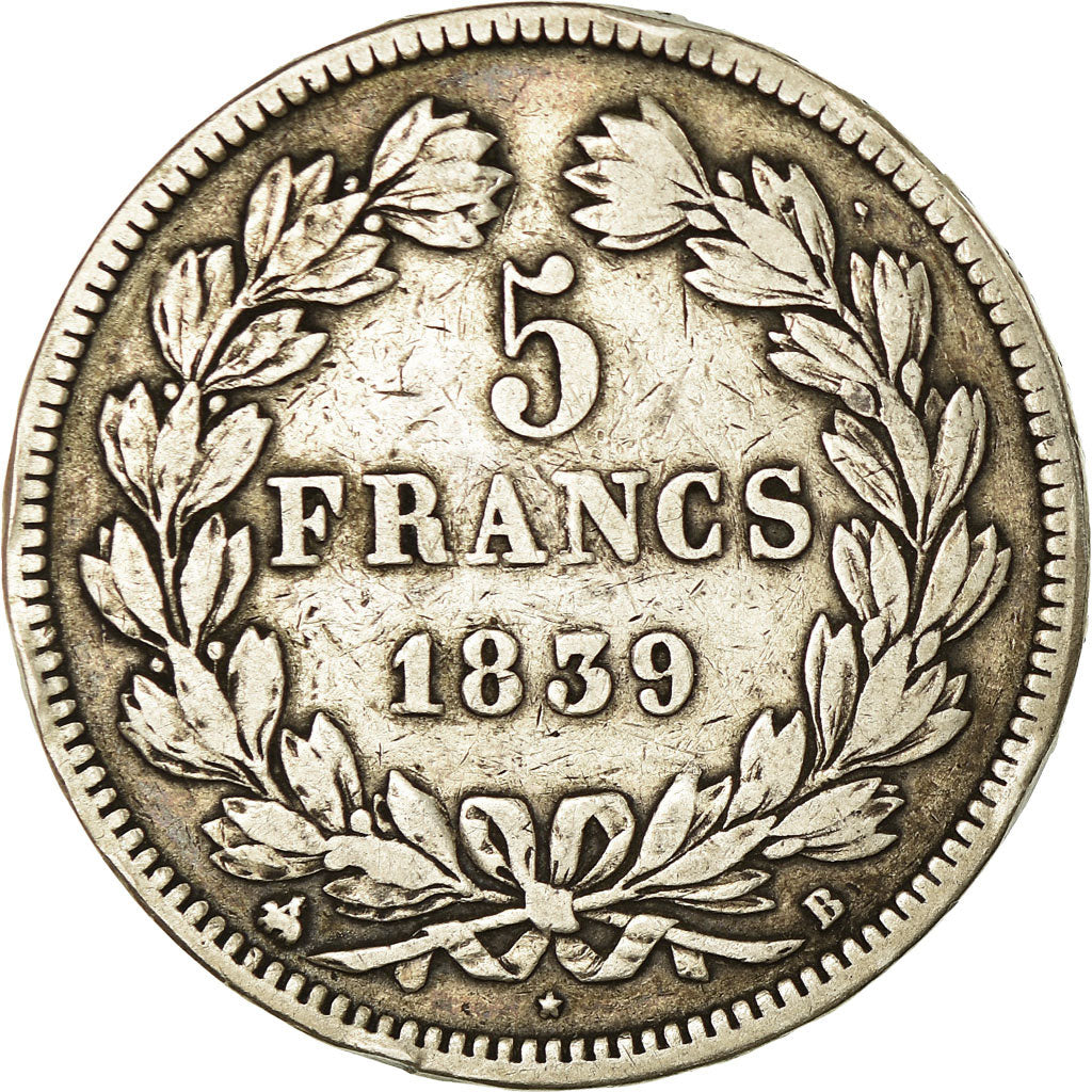 Coin, France, Louis-Philippe, 5 Francs, 1839, Rouen, VF(20-25), Silver