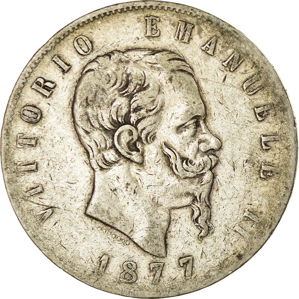 Coin, Italy, Vittorio Emanuele II, 5 Lire, 1877, Rome, VF(20-25), Silver, KM:8.4