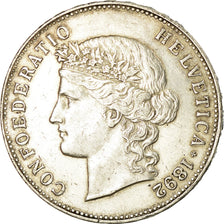 Coin, Switzerland, 5 Francs, 1892, Bern, VF(30-35), Silver, KM:34