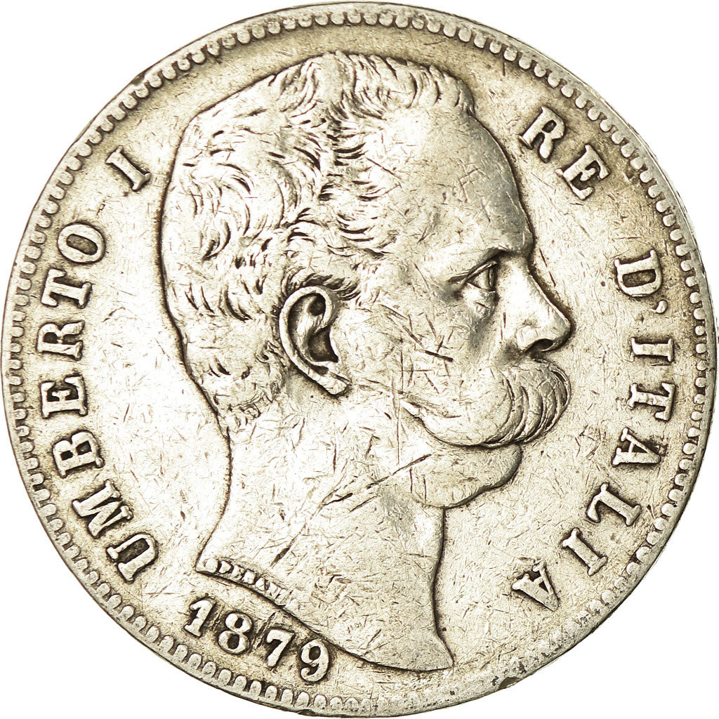 Coin, Italy, Umberto I, 5 Lire, 1879, Rome, VF(30-35), Silver, KM:20