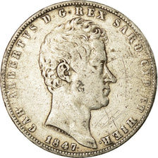 Moeda, ESTADOS ITALIANOS, SARDINIA, Carlo Alberto, 5 Lire, 1847, Torino