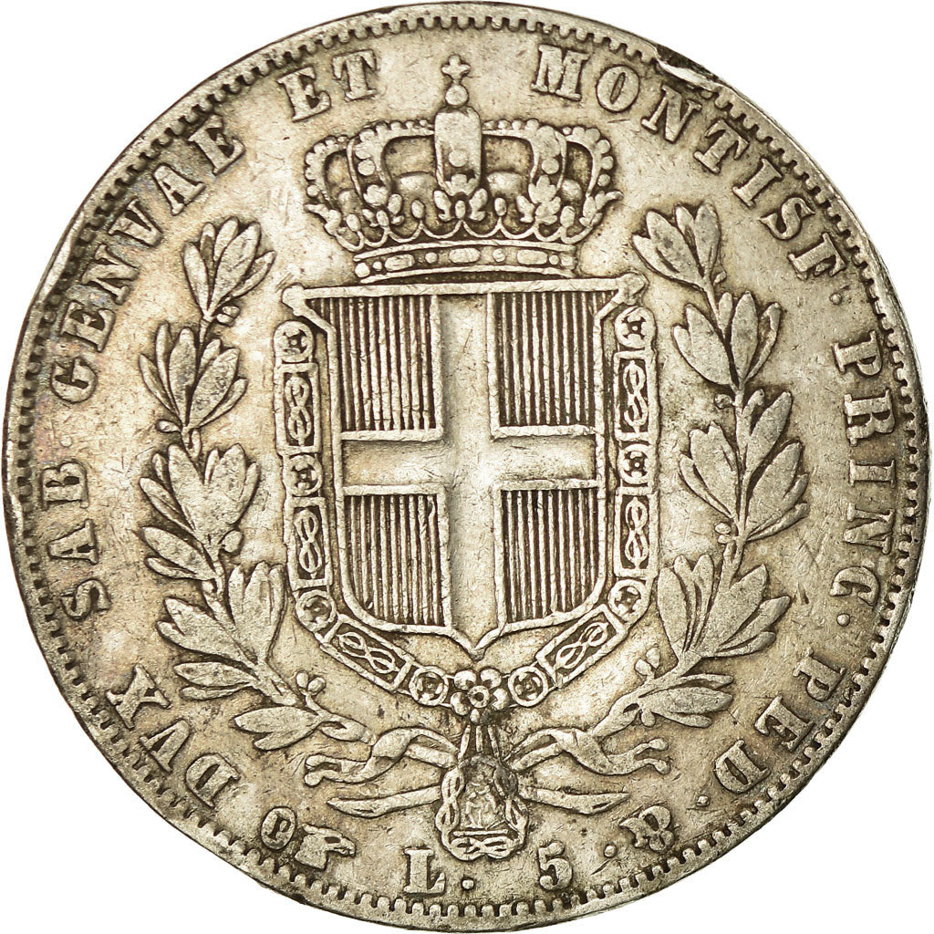Moeda, ESTADOS ITALIANOS, SARDINIA, Carlo Alberto, 5 Lire, 1847, Torino