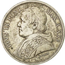 ITALIAN STATES, 5 Lire, 1870, Roma, KM #1385, EF(40-45), Silver, 24.92