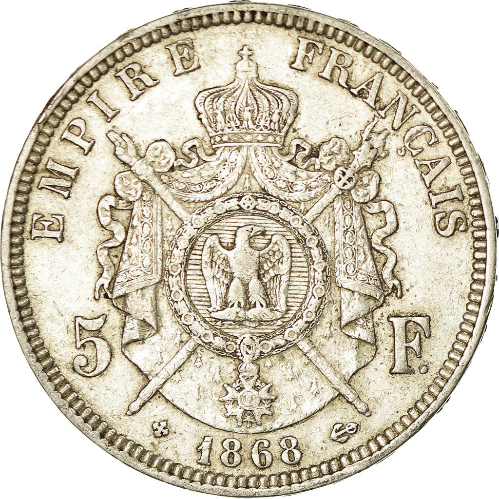 Moneta, Francia, Napoléon III, 5 Francs, 1868, Strasbourg, BB, Argento