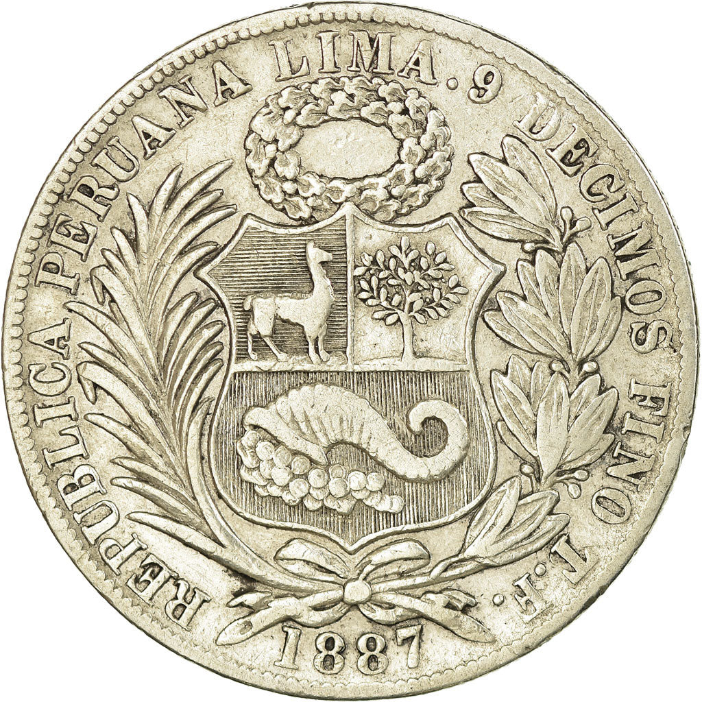 Monnaie, Pérou, SOUTH PERU, Sol, 1887, Santiago, TB+, Argent, KM:196.22