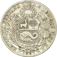 Monnaie, Pérou, SOUTH PERU, Sol, 1887, Santiago, TB+, Argent, KM:196.22