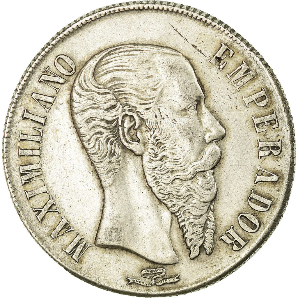 Coin, Mexico, Maximilian, Peso, 1866, Mexico City, EF(40-45), Silver, KM:388.1
