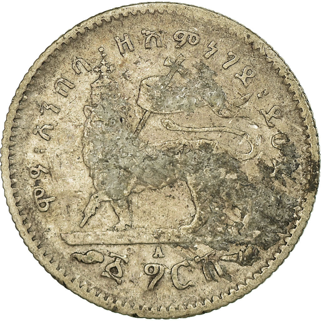 Coin, Ethiopia, Menelik II, Gersh, 1891, Paris, EF(40-45), Silver, KM:12