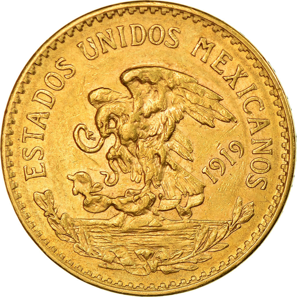 Coin, Mexico, 20 Pesos, 1919, Mexico City, AU(50-53), Gold, KM:478