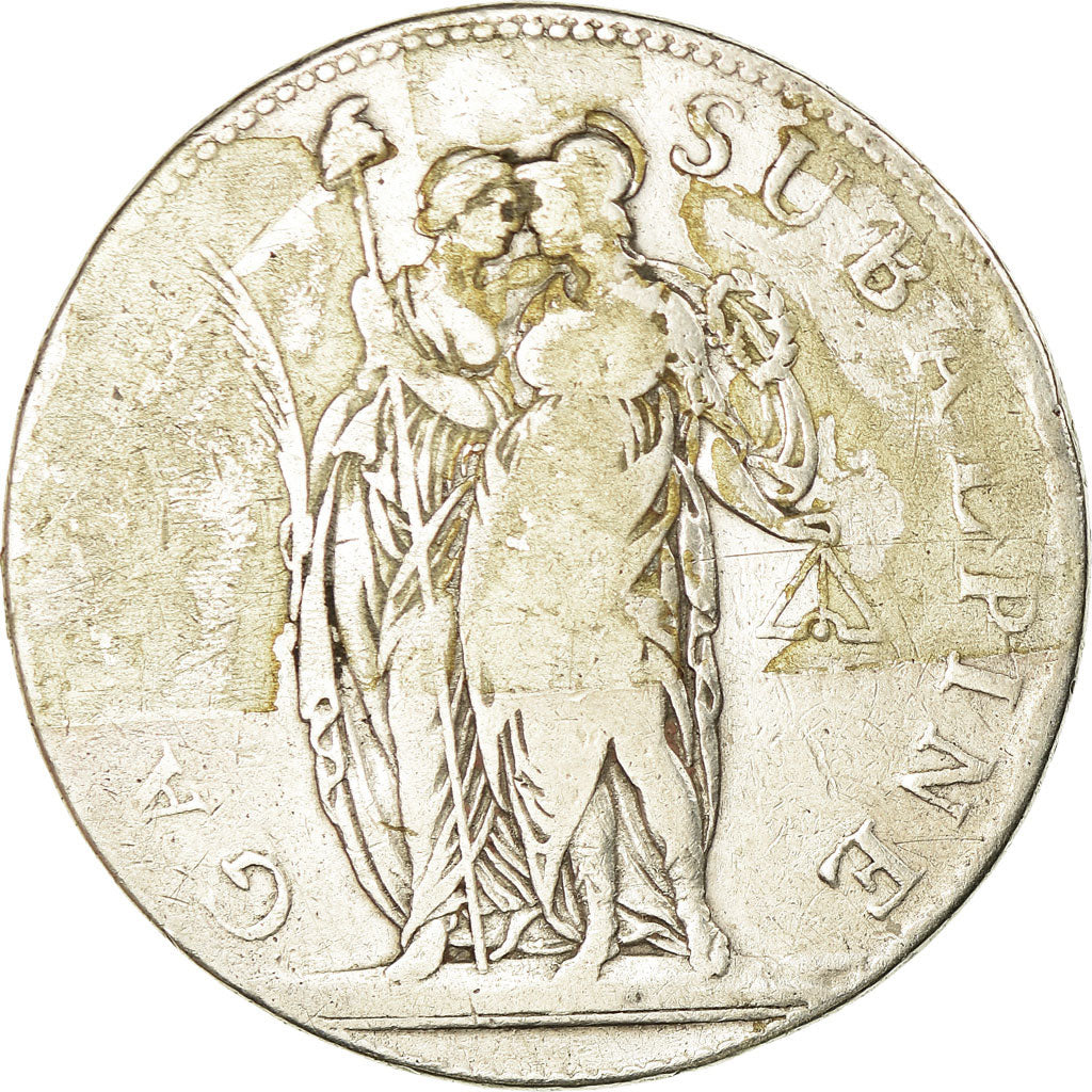 Coin, ITALIAN STATES, PIEDMONT REPUBLIC, 5 Francs, 1801, Turin, F(12-15)