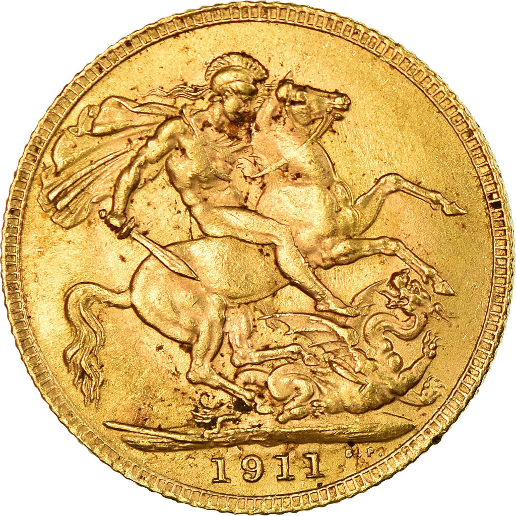 Coin, Great Britain, George V, Sovereign, 1911, MS(63), Gold, KM:820