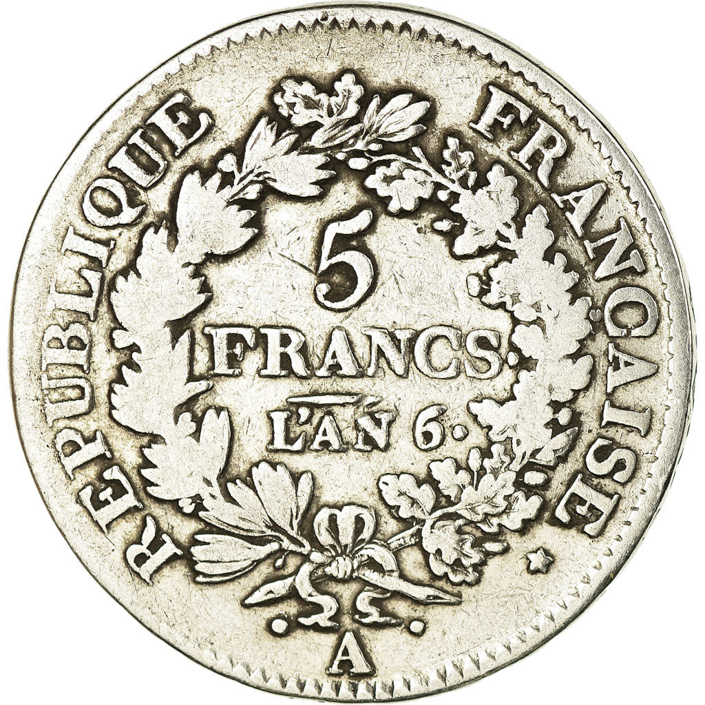 Coin, France, Union et Force, 5 Francs, AN 6, Paris, VF(20-25), Silver, KM:639.1