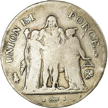Moneta, Francia, Union et Force, 5 Francs, AN 9, Bayonne, MB, Argento, KM:639.6