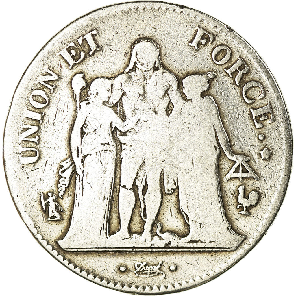 Coin, France, Union et Force, 5 Francs, An 10, Paris, VF(20-25), Silver