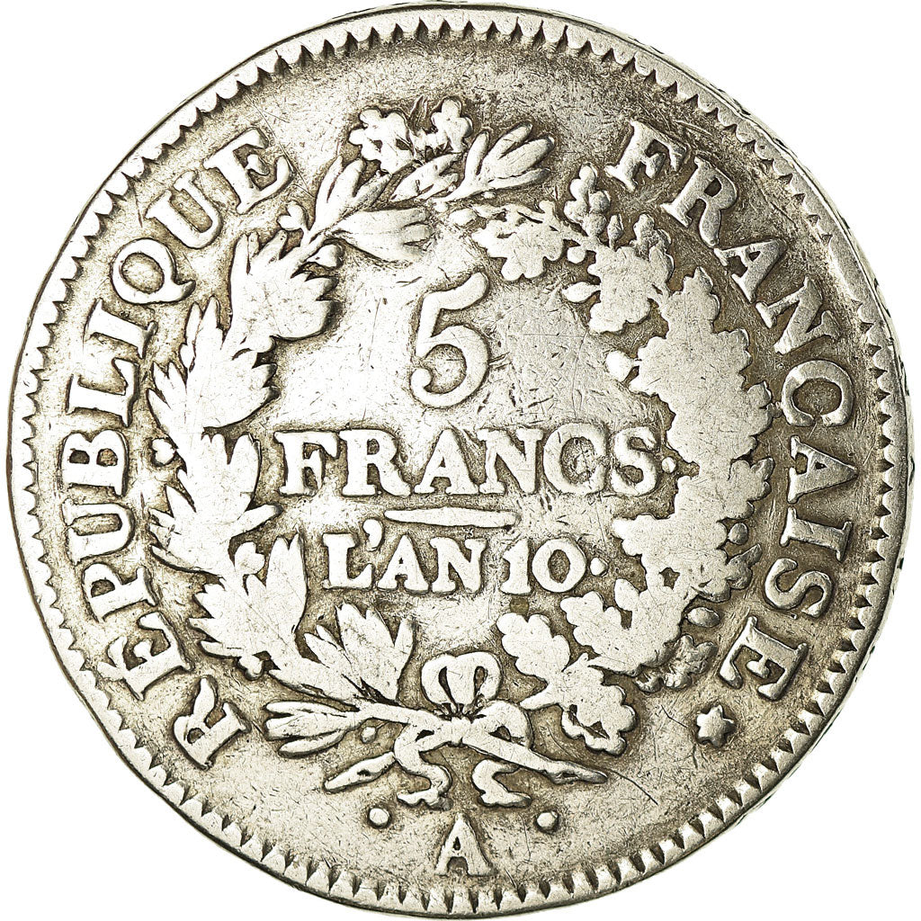 Coin, France, Union et Force, 5 Francs, An 10, Paris, VF(20-25), Silver