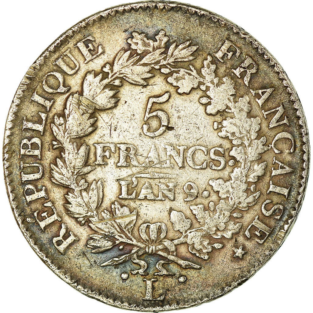 Coin, France, Union et Force, 5 Francs, AN 9, Bayonne, VF(20-25), Silver