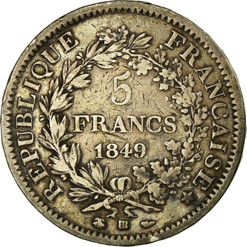 Coin, France, Hercule, 5 Francs, 1849, Strasbourg, VF(20-25), Silver, KM:756.2