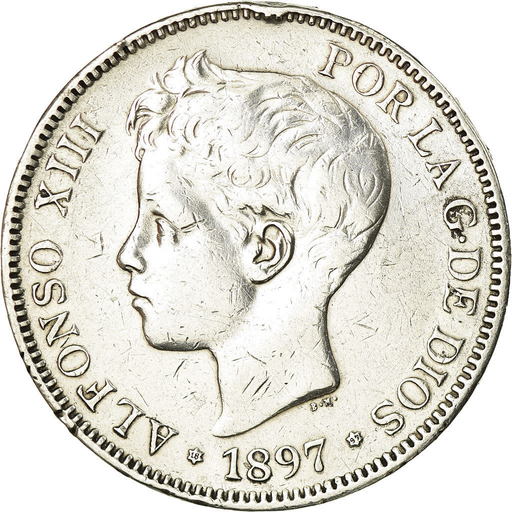Coin, Spain, Alfonso XIII, 5 Pesetas, 1897, VF(20-25), Silver, KM:707
