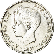 Coin, Spain, Alfonso XIII, 5 Pesetas, 1897, VF(20-25), Silver, KM:707