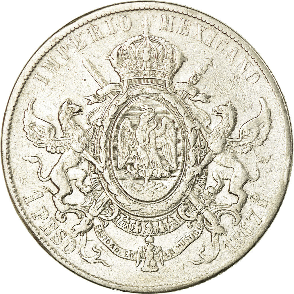 Monnaie, Mexique, Maximilian, Peso, 1867, Mexico City, TB+, Argent, KM:388.1