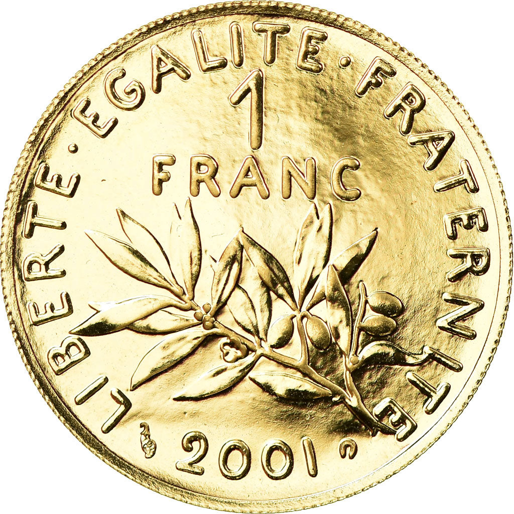 Coin, France, Semeuse, Franc, 2001, Paris, MS(65-70), Gold, KM:925.1a