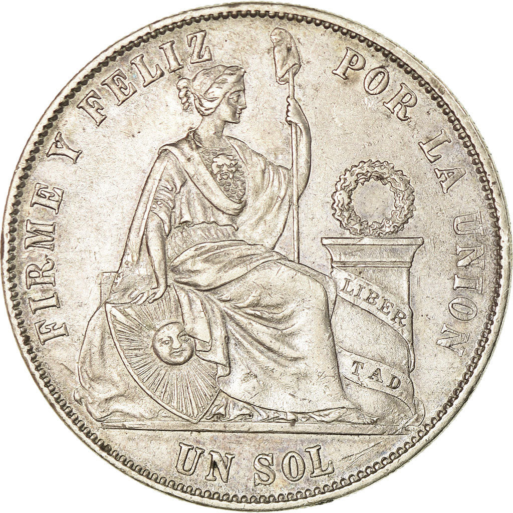 Coin, Peru, SOUTH PERU, Sol, 1869, Lima, AU(50-53), Silver, KM:196.3