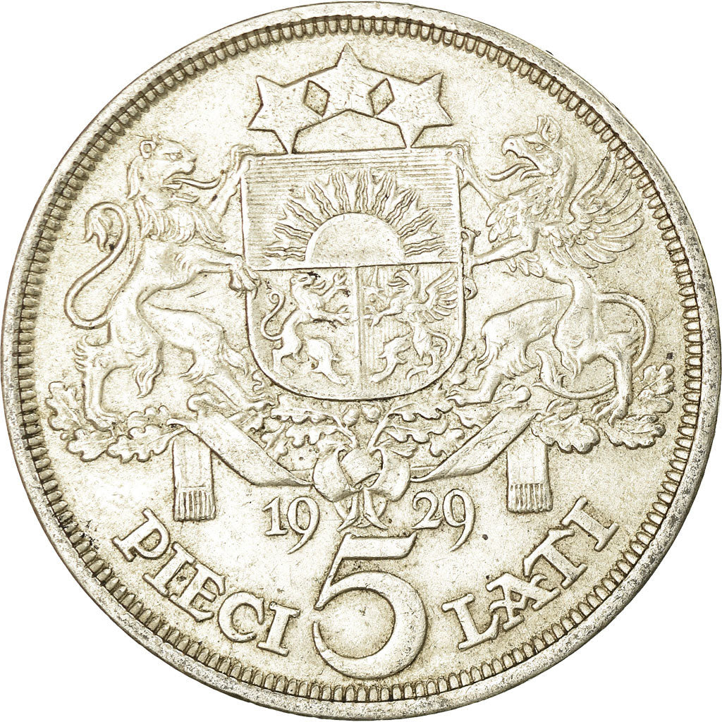 Moneta, Lettonia, 5 Lati, 1929, BB, Argento, KM:9