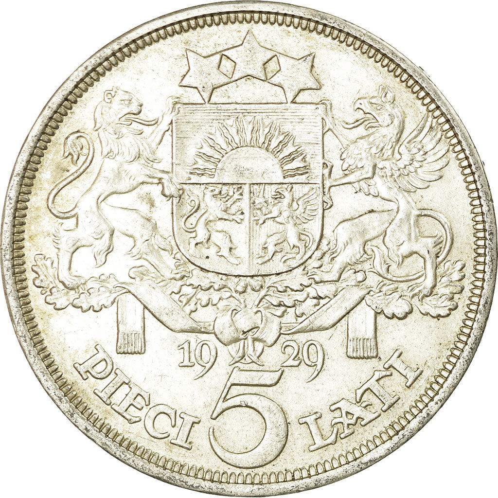 Moneta, Lettonia, 5 Lati, 1929, BB+, Argento, KM:9
