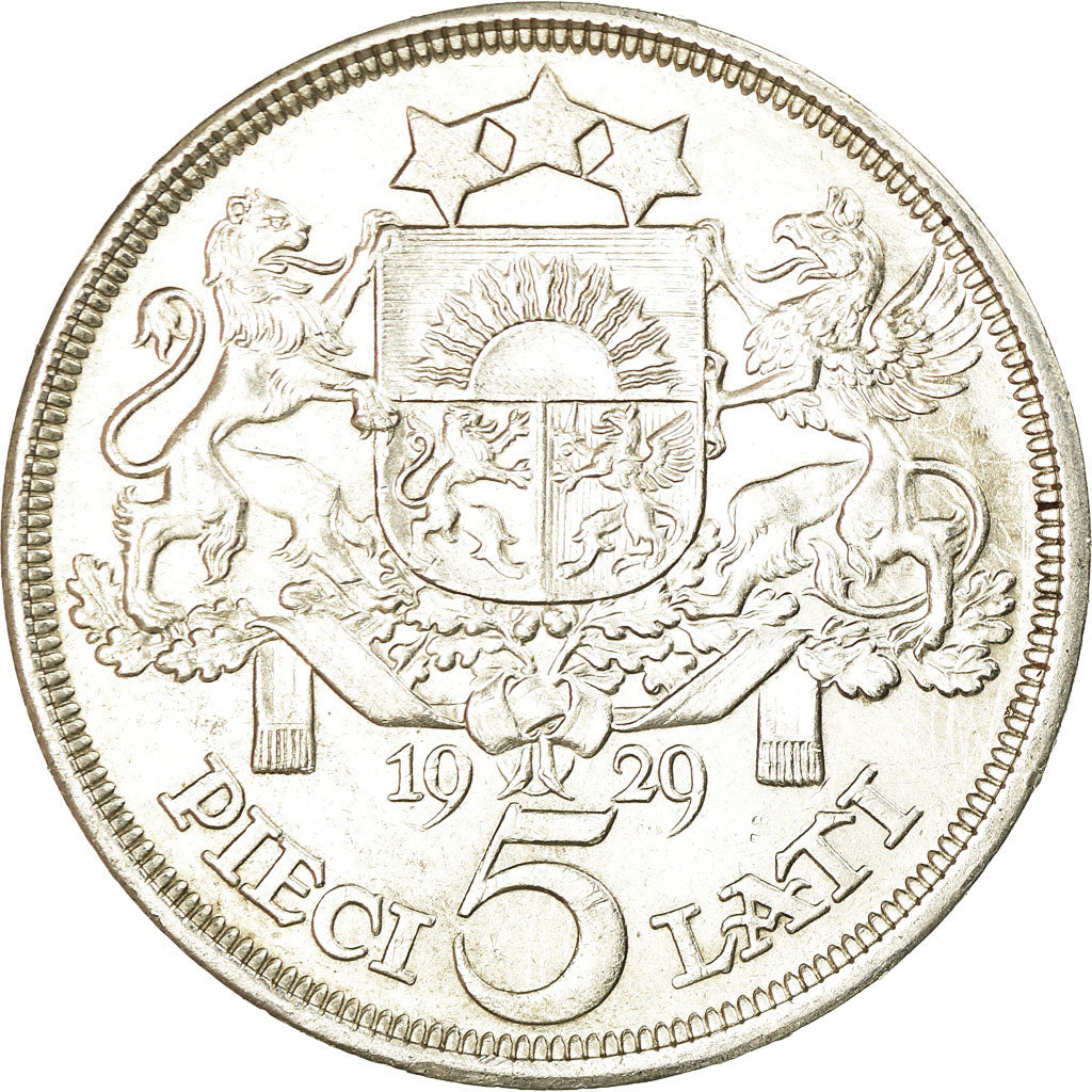 Coin, Latvia, 5 Lati, 1929, AU(50-53), Silver, KM:9