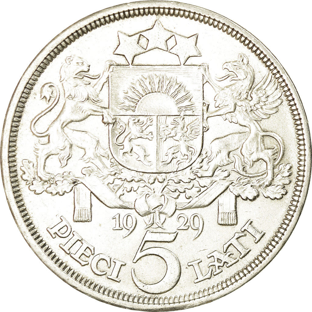 Coin, Latvia, 5 Lati, 1929, AU(55-58), Silver, KM:9