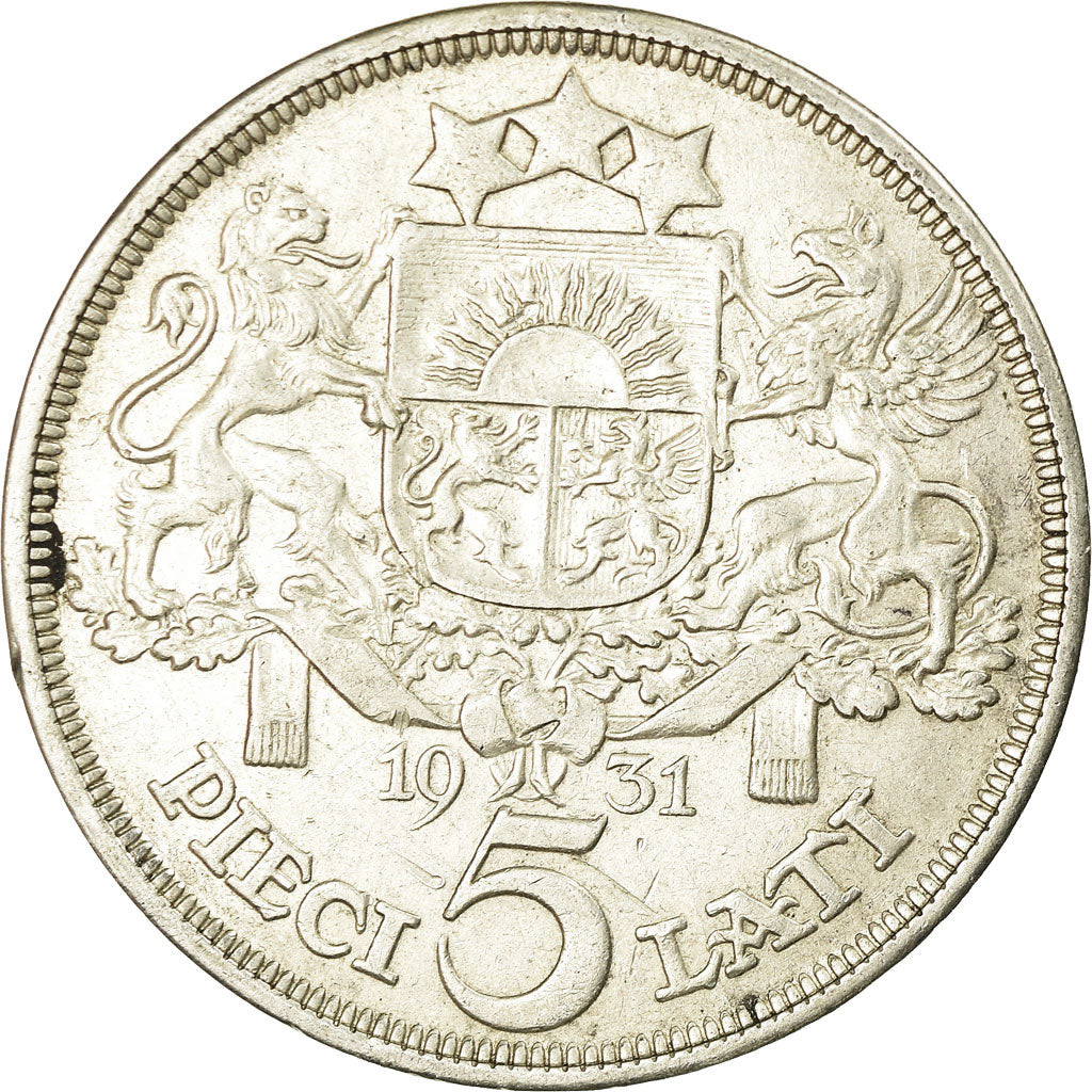 Coin, Latvia, 5 Lati, 1931, EF(40-45), Silver, KM:9