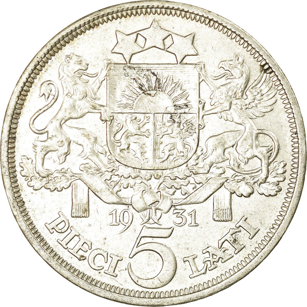 Coin, Latvia, 5 Lati, 1931, EF(40-45), Silver, KM:9
