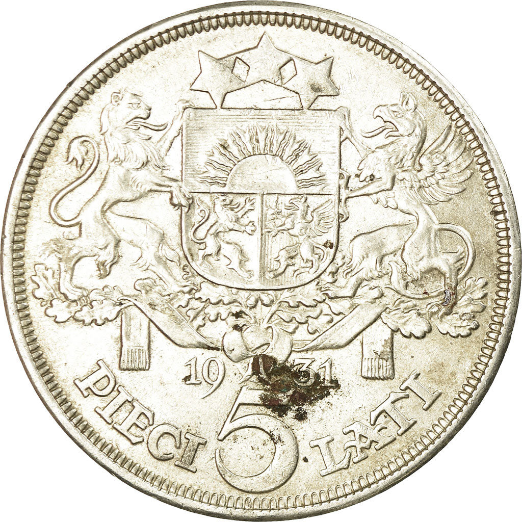 Moneda, Letonia, 5 Lati, 1931, MBC, Plata, KM:9