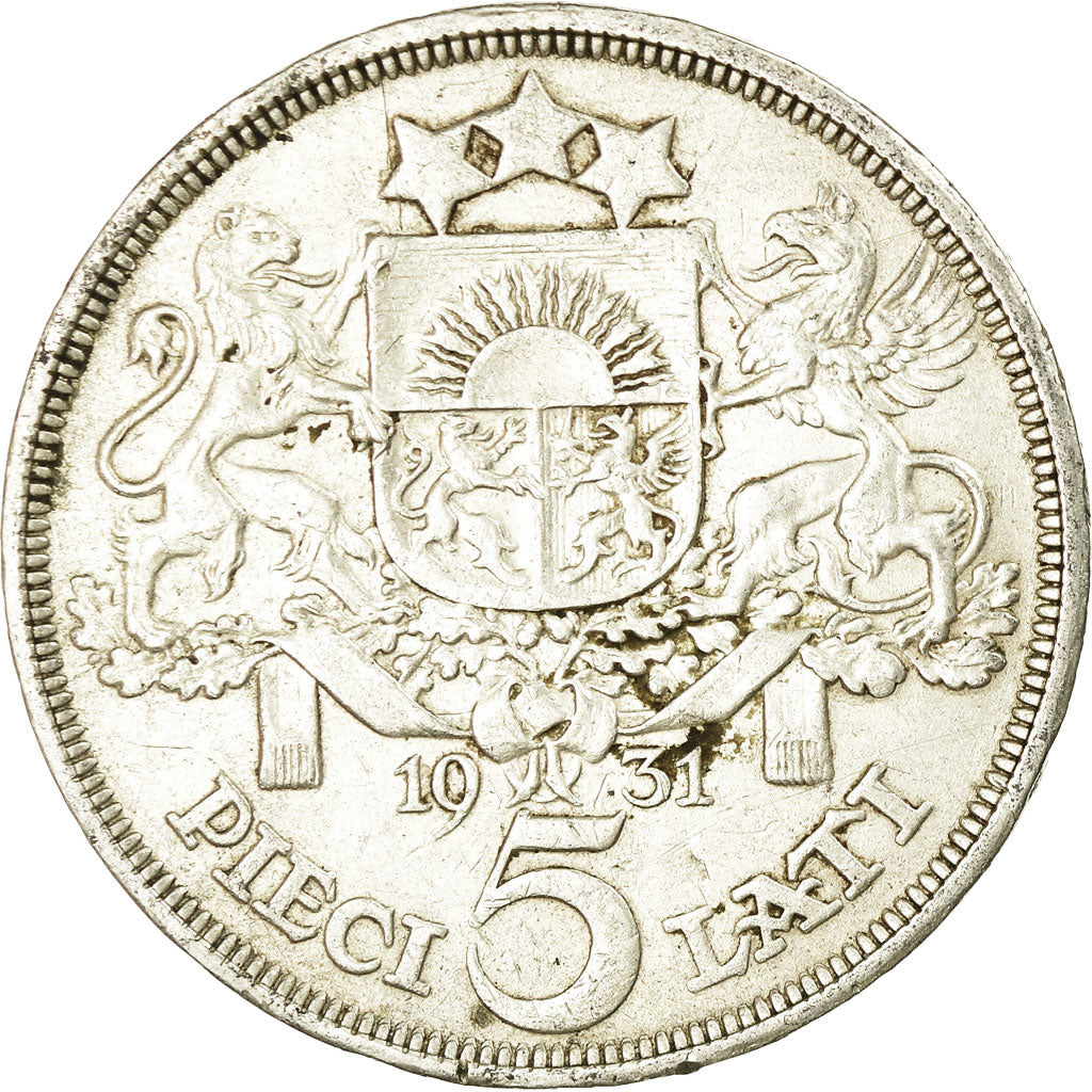 Coin, Latvia, 5 Lati, 1931, EF(40-45), Silver, KM:9