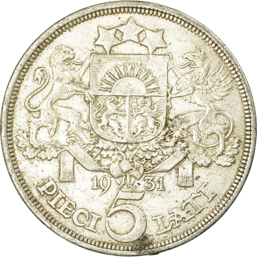 Coin, Latvia, 5 Lati, 1931, EF(40-45), Silver, KM:9