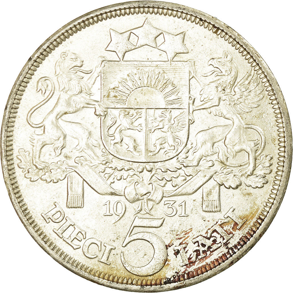 Munten, Letland, 5 Lati, 1931, ZF, Zilver, KM:9