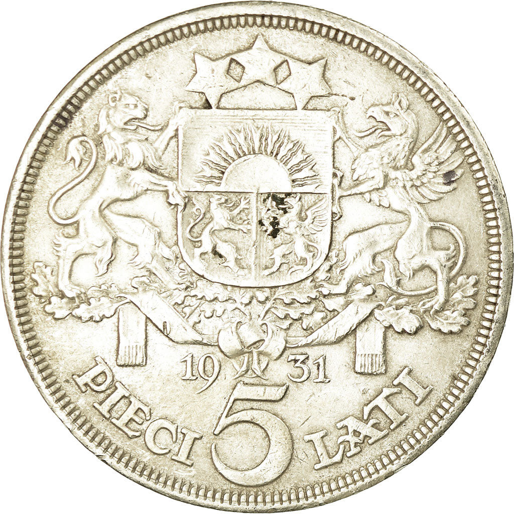 Coin, Latvia, 5 Lati, 1931, EF(40-45), Silver, KM:9