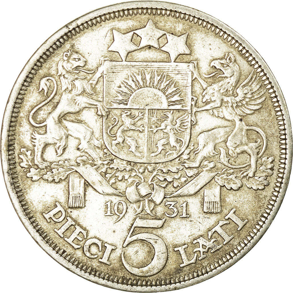 Coin, Latvia, 5 Lati, 1931, AU(50-53), Silver, KM:9