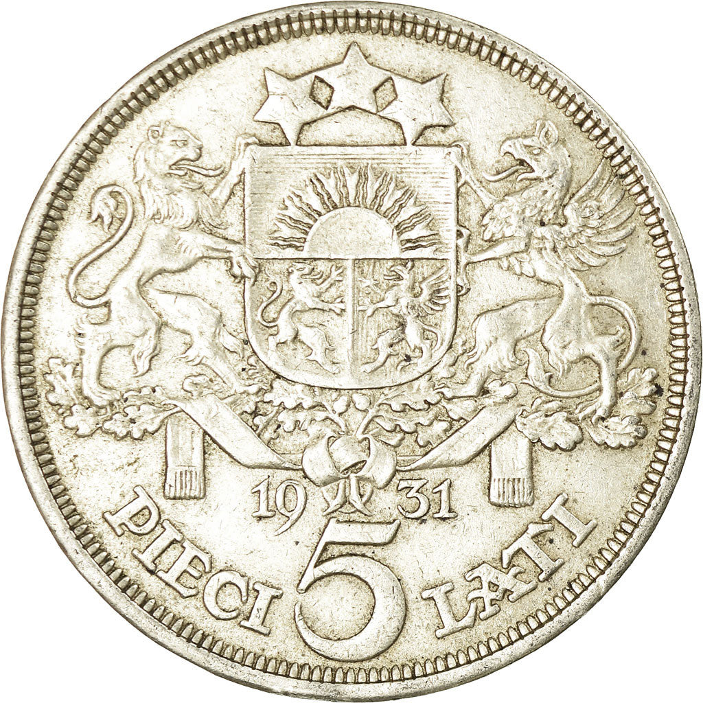 Coin, Latvia, 5 Lati, 1931, AU(50-53), Silver, KM:9
