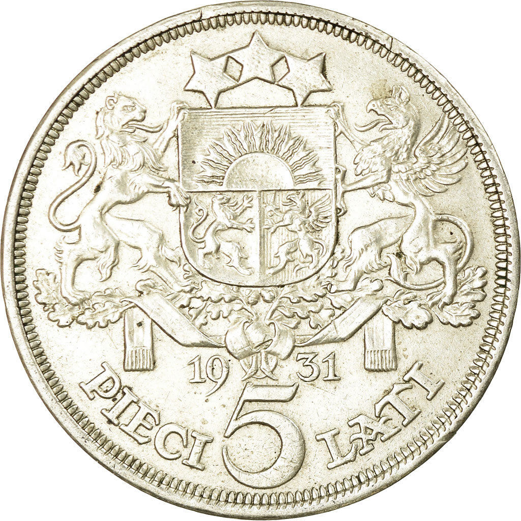 Coin, Latvia, 5 Lati, 1931, AU(50-53), Silver, KM:9