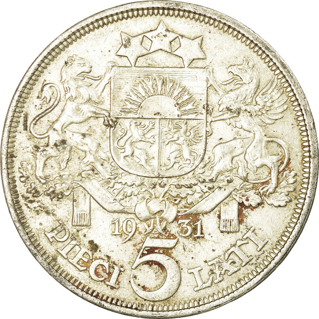 Coin, Latvia, 5 Lati, 1931, AU(50-53), Silver, KM:9