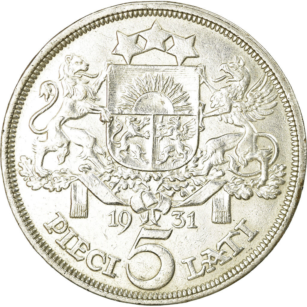 Coin, Latvia, 5 Lati, 1931, AU(55-58), Silver, KM:9
