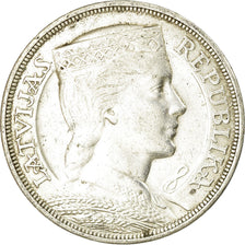 Moneta, Łotwa, 5 Lati, 1931, AU(55-58), Srebro, KM:9