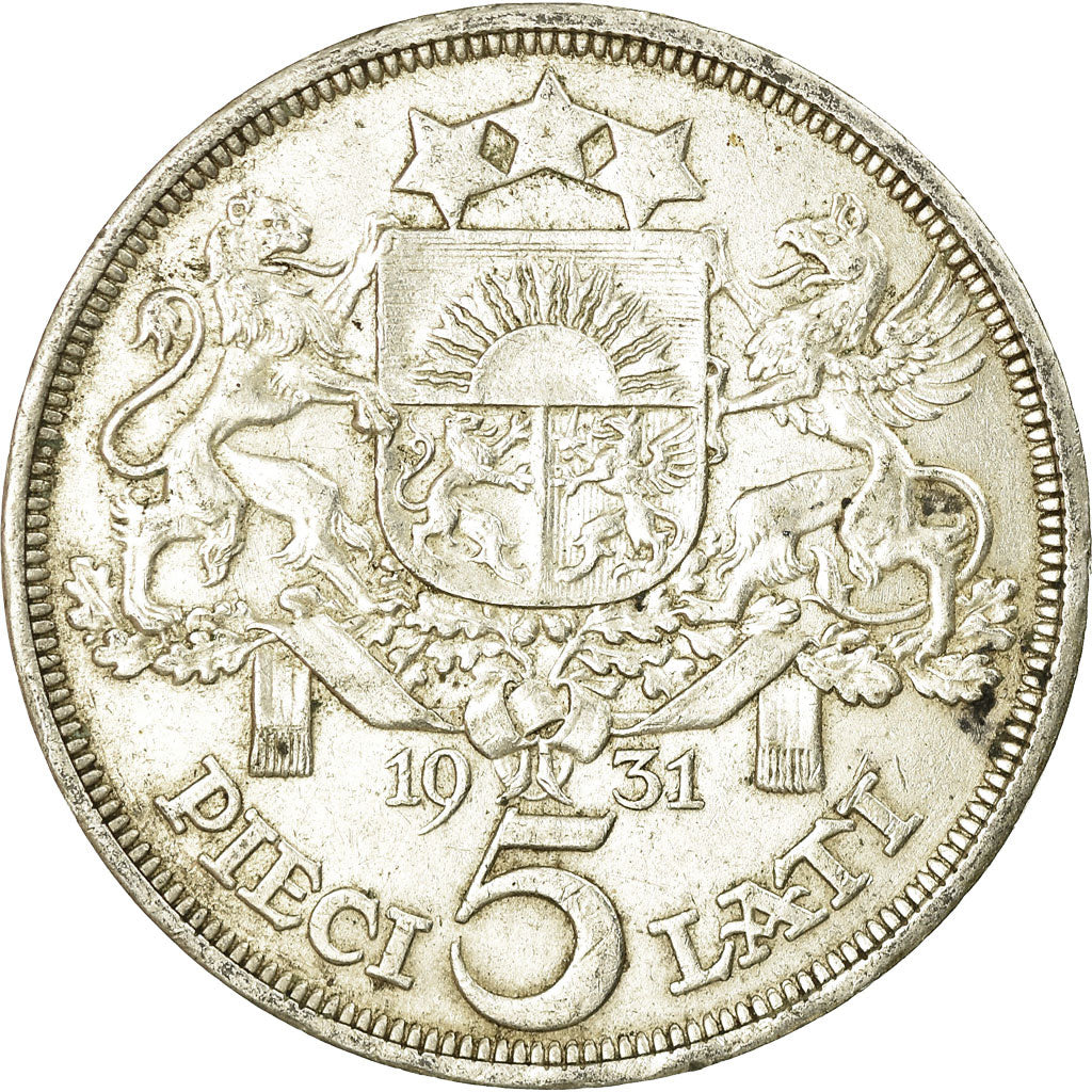 Coin, Latvia, 5 Lati, 1931, AU(55-58), Silver, KM:9