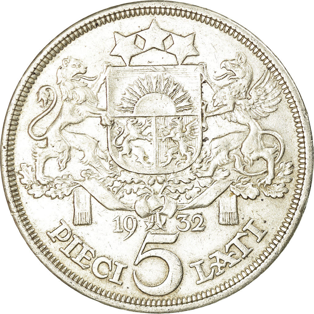 Moneta, Lettonia, 5 Lati, 1932, BB, Argento, KM:9